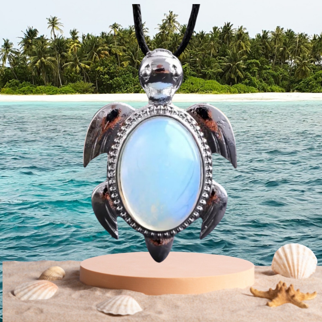 New Opal Sea Turtle Glass Pendant Necklace